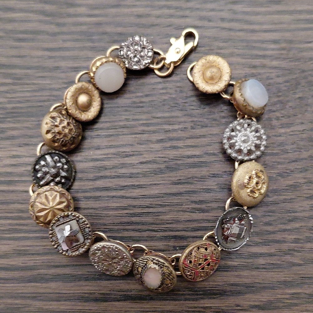 Vintage Victorian Brass Buttons Bracelet